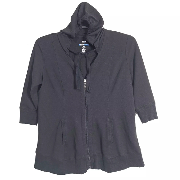 Style & Co. Tops - STYLE & CO Sport Relaxed Essentials Black Hoodie Size PM 3/4 Sleeve Full Zip EUC